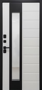 Стальная термодверь с удлиненным стеклом, панелями МДФ серого и белого цвета