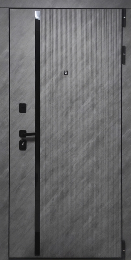 Стальная дверь с панелями МДФ «камень» с черной вертикальной полосой Стальная дверь с панелями МДФ «камень» с черной вертикальной полосой