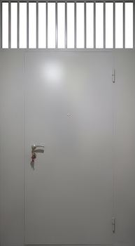 Тамбурная металлическая дверь-перегородка с решетчатой фрамугой и полимерным покрытием